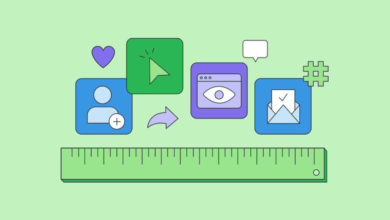 Ruler and social media icons to indicate social media kpis