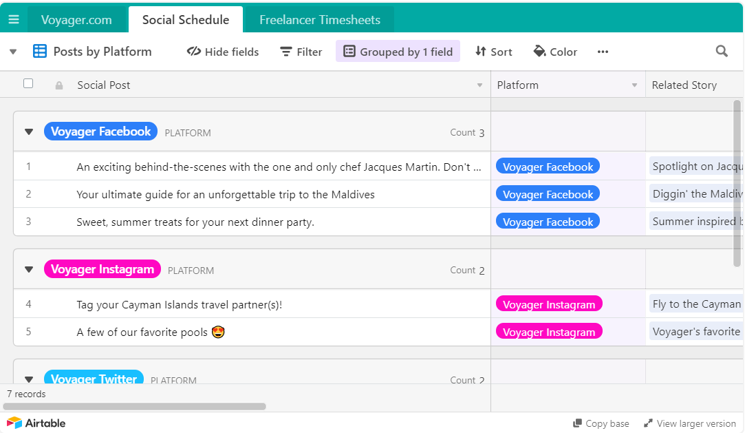 Airtable provides a simple view of your social schedule